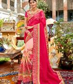 Pink embroidered georgette saree with blouse