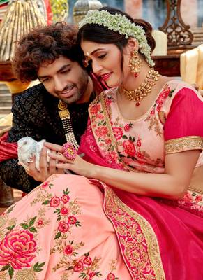 Pink embroidered georgette saree with blouse 2