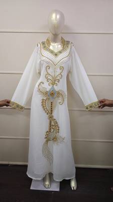 White Georgette Embroidery Islamic Kaftans 1