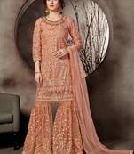 Light Salmon Designer Heavy Sequin Sharara Suit