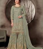 Light Green Designer Heavy Sequin Sharara Suit