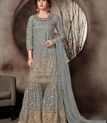 Light Grey Designer Heavy Sequin Sharara Suit