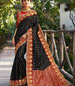 Black embroidered banarasi silk saree with blouse