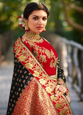 Black embroidered banarasi silk saree with blouse 2