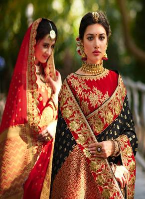 Black embroidered banarasi silk saree with blouse 3