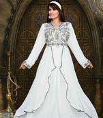 White Zari Work Chiffon Polyester Islamic Party Wear Festive Kaftan Farasha