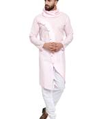Designer Pink Linen Kurta With Churidar Pyjama For Men By Treemoda