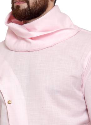 Designer Pink Linen Kurta With Churidar Pyjama For Men By Treemoda 2