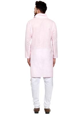 Designer Pink Linen Kurta With Churidar Pyjama For Men By Treemoda 4