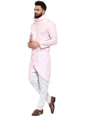 Designer Pink Linen Kurta With Churidar Pyjama For Men By Treemoda 5