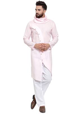 Designer Pink Linen Kurta With Aligarh Pyjama For Men By Treemoda 1