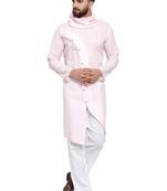 Designer Pink Linen Kurta With Aligarh Pyjama For Men By Treemoda