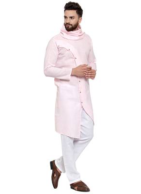 Designer Pink Linen Kurta With Aligarh Pyjama For Men By Treemoda 3
