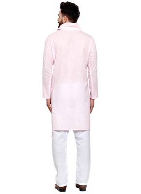 Designer Pink Linen Kurta With Aligarh Pyjama For Men By Treemoda 4