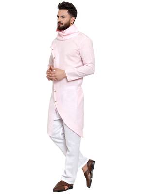 Designer Pink Linen Kurta With Aligarh Pyjama For Men By Treemoda 5