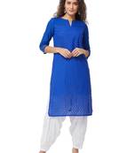 Blue embroidered cotton kurtas-and-kurtis