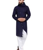 Designer Navy Blue Linen Kurta Pajama