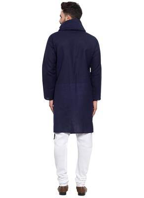 Designer Navy Blue Linen Kurta Pajama 4