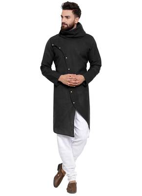 Designer Black Linen Kurta Pajama 1