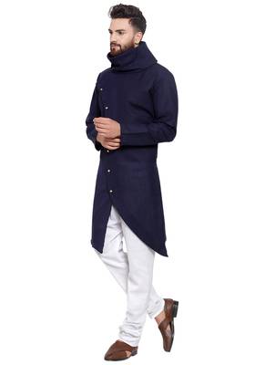 Designer Navy Blue Linen Kurta Pajama 5