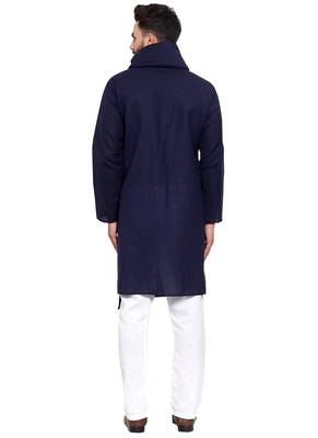 Designer Navy Blue Linen Kurta Pajama 4