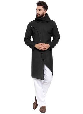 Designer Black Linen Kurta Pajama 1