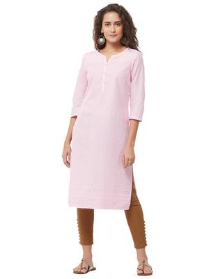 Pink embroidered cotton kurtas-and-kurtis 1