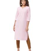 Pink embroidered cotton kurtas-and-kurtis