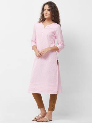 Pink embroidered cotton kurtas-and-kurtis 2