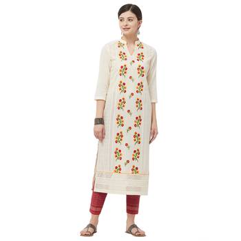 Beige embroidered cotton kurtas-and-kurtis 1