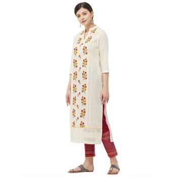 Beige embroidered cotton kurtas-and-kurtis 2