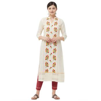 Beige embroidered cotton kurtas-and-kurtis 4