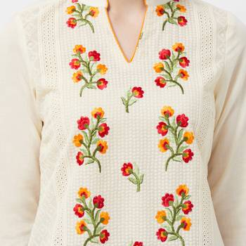 Beige embroidered cotton kurtas-and-kurtis 5