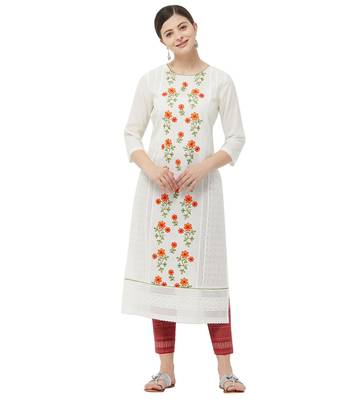 Cream embroidered cotton kurtas-and-kurtis 1