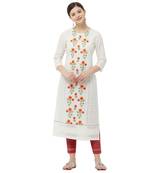 Cream embroidered cotton kurtas-and-kurtis