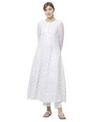White embroidered georgette kurtas-and-kurtis