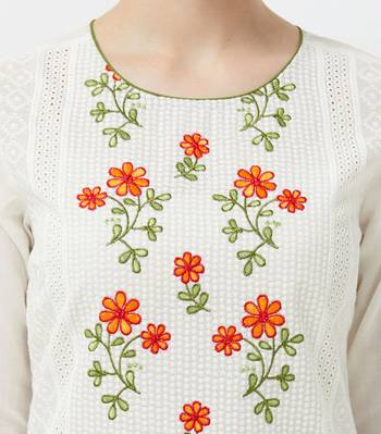 Cream embroidered cotton kurtas-and-kurtis 5