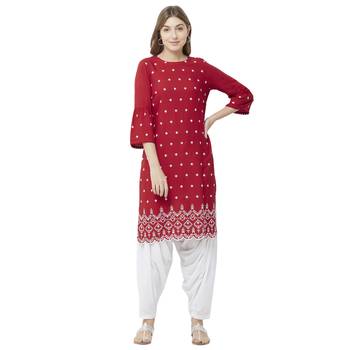Red embroidered rayon kurtas-and-kurtis 1
