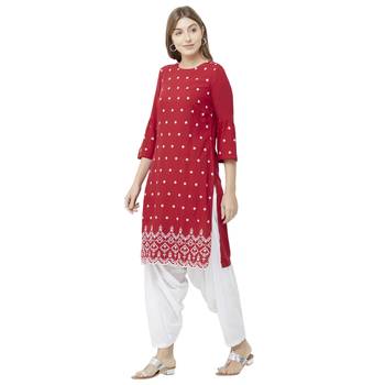 Red embroidered rayon kurtas-and-kurtis 2