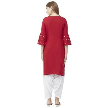 Red embroidered rayon kurtas-and-kurtis 3