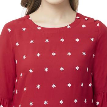 Red embroidered rayon kurtas-and-kurtis 5