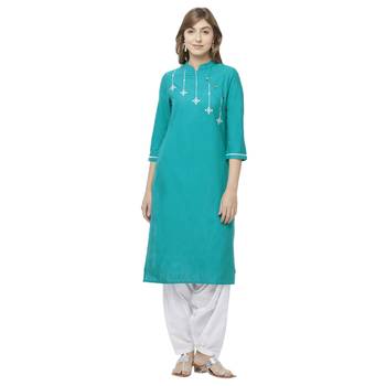 Teal embroidered cotton kurtas-and-kurtis 1