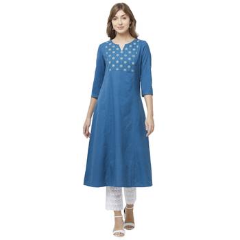 Blue embroidered cotton kurtas-and-kurtis 1