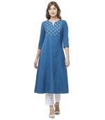 Blue embroidered cotton kurtas-and-kurtis
