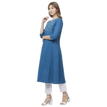 Blue embroidered cotton kurtas-and-kurtis 2