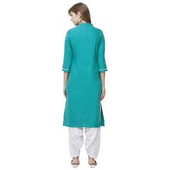 Teal embroidered cotton kurtas-and-kurtis 3