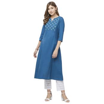 Blue embroidered cotton kurtas-and-kurtis 4