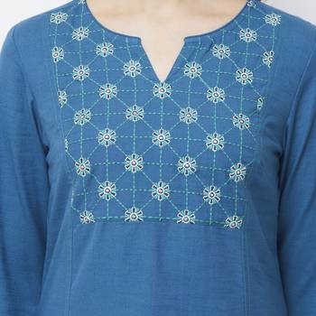 Blue embroidered cotton kurtas-and-kurtis 5