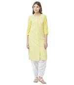 Yellow embroidered viscose kurtas-and-kurtis