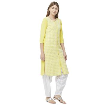 Yellow embroidered viscose kurtas-and-kurtis 2